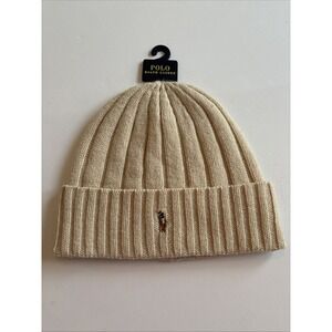 Polo Ralph Lauren Men Wool Blend Ribbed Cuff Knit Beanie Hat - Cream‎ Multi